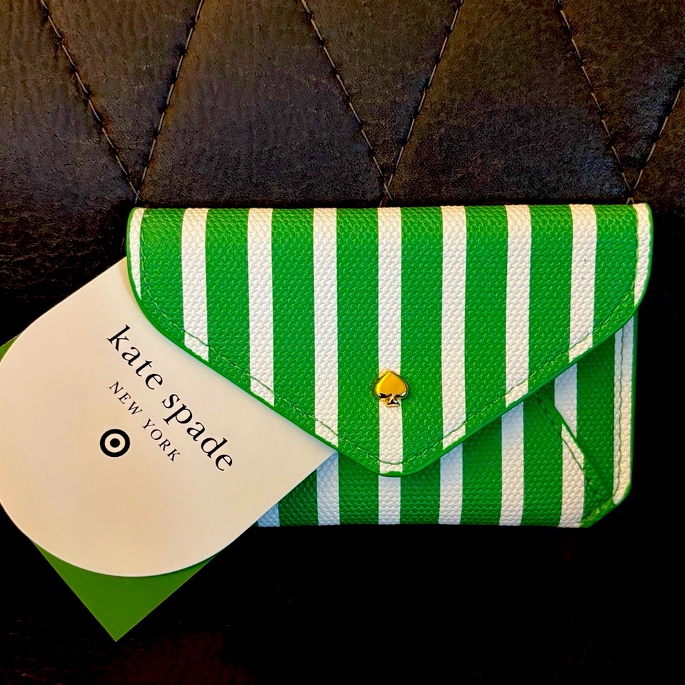Kate Spade x Target envelope card case. Green and white striped